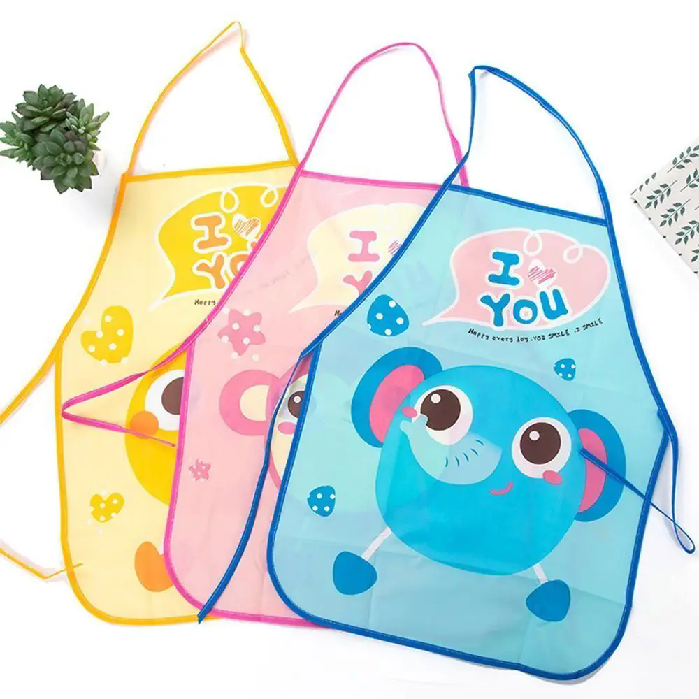 Children's Apron Sleeves Cartoon Waterproof Child Baby Thin Graffiti Art Bib Supplies Eating Summer Painting Style