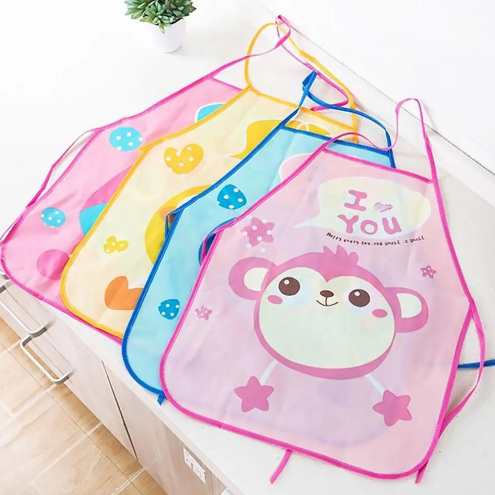 Children's Apron Sleeves Cartoon Waterproof Child Baby Thin Graffiti Art Bib Supplies Eating Summer Painting Style