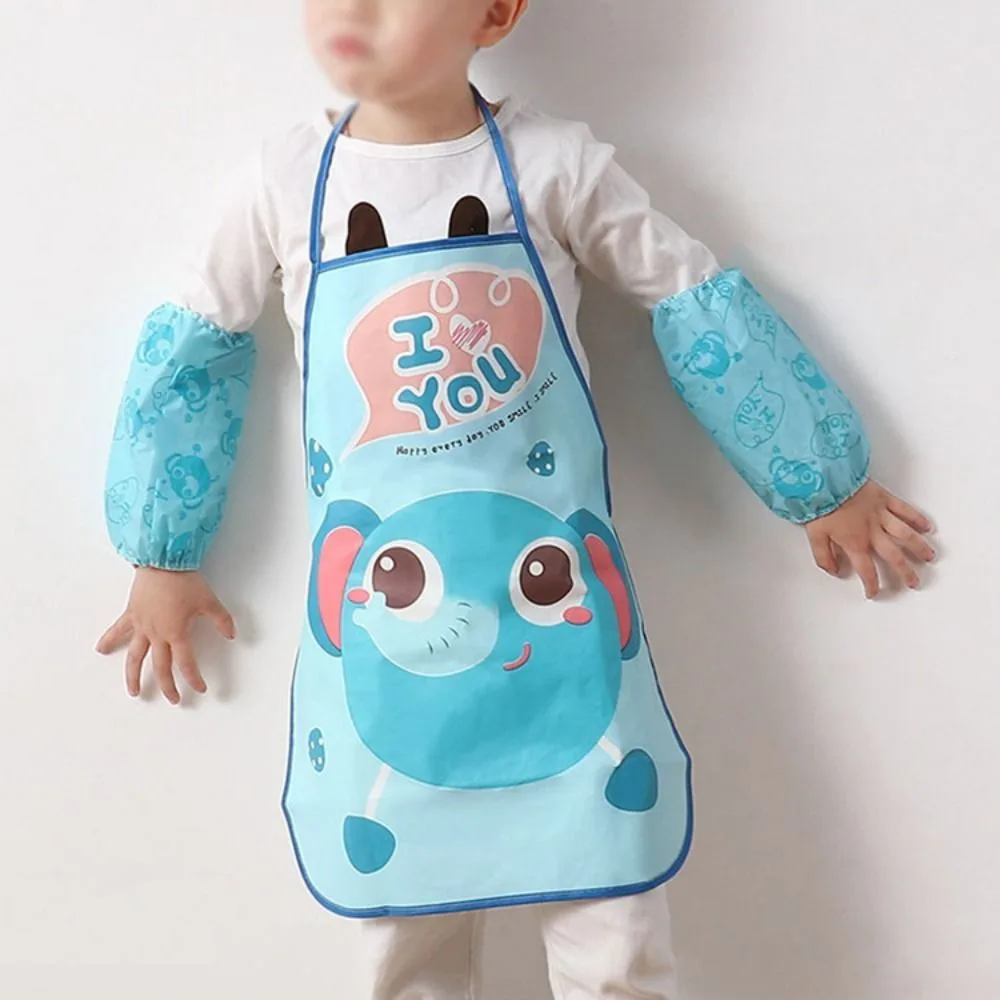Children's Apron Sleeves Cartoon Waterproof Child Baby Thin Graffiti Art Bib Supplies Eating Summer Painting Style