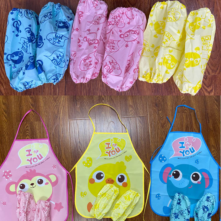 Children's Apron Sleeves Cartoon Waterproof Child Baby Thin Graffiti Art Bib Supplies Eating Summer Painting Style