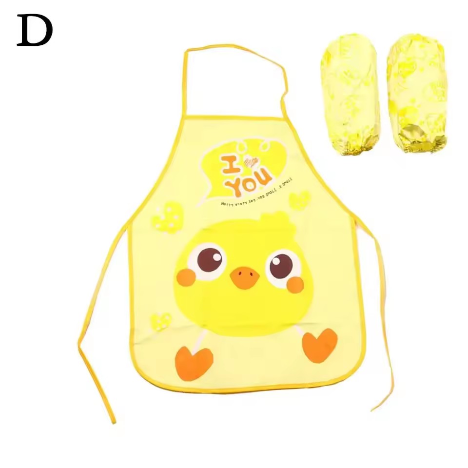 Children's Apron Sleeves Cartoon Waterproof Child Baby Thin Graffiti Art Bib Supplies Eating Summer Painting Style