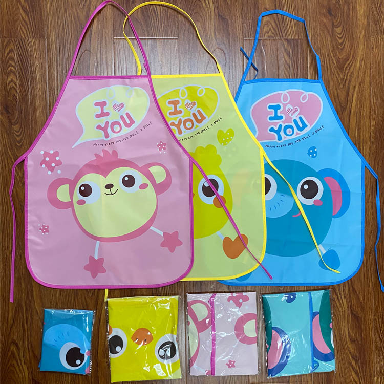 Children's Apron Sleeves Cartoon Waterproof Child Baby Thin Graffiti Art Bib Supplies Eating Summer Painting Style