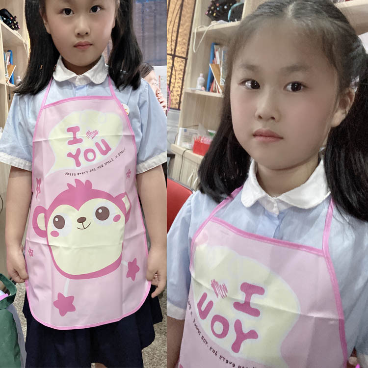 Children's Apron Sleeves Cartoon Waterproof Child Baby Thin Graffiti Art Bib Supplies Eating Summer Painting Style