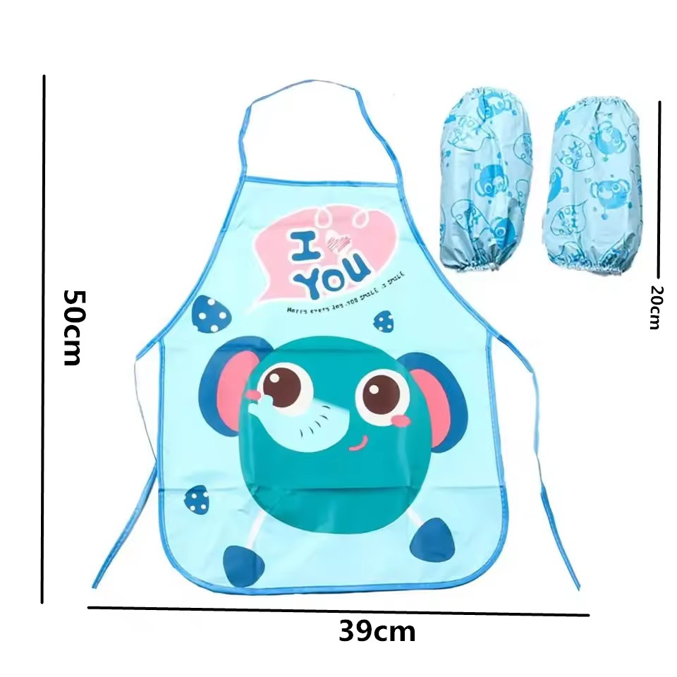 Children's Apron Sleeves Cartoon Waterproof Child Baby Thin Graffiti Art Bib Supplies Eating Summer Painting Style