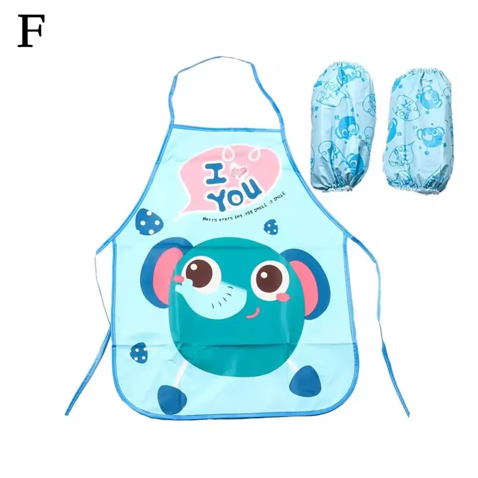 Children's Apron Sleeves Cartoon Waterproof Child Baby Thin Graffiti Art Bib Supplies Eating Summer Painting Style