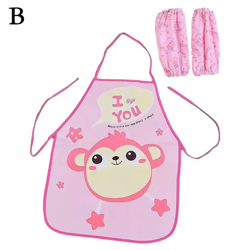 Children's Apron Sleeves Cartoon Waterproof Child Baby Thin Graffiti Art Bib Supplies Eating Summer Painting Style