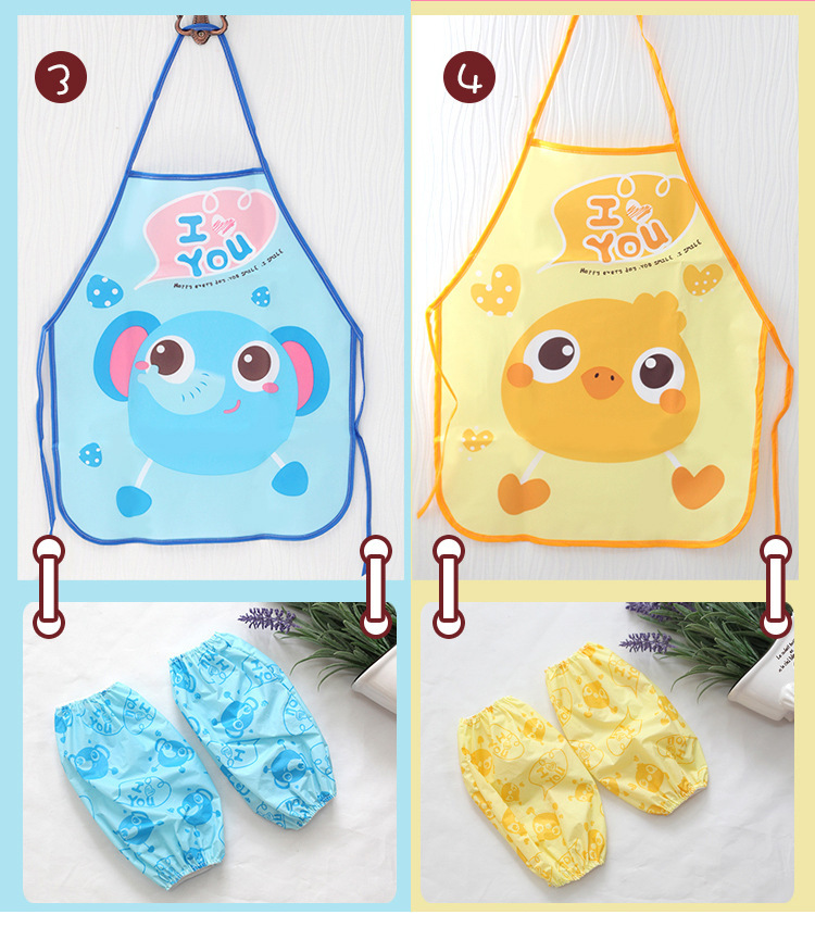 Children's Apron Sleeves Cartoon Waterproof Child Baby Thin Graffiti Art Bib Supplies Eating Summer Painting Style