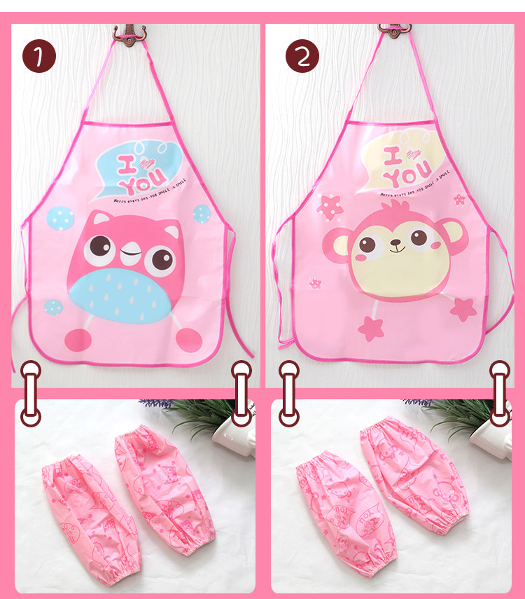 Children's Apron Sleeves Cartoon Waterproof Child Baby Thin Graffiti Art Bib Supplies Eating Summer Painting Style