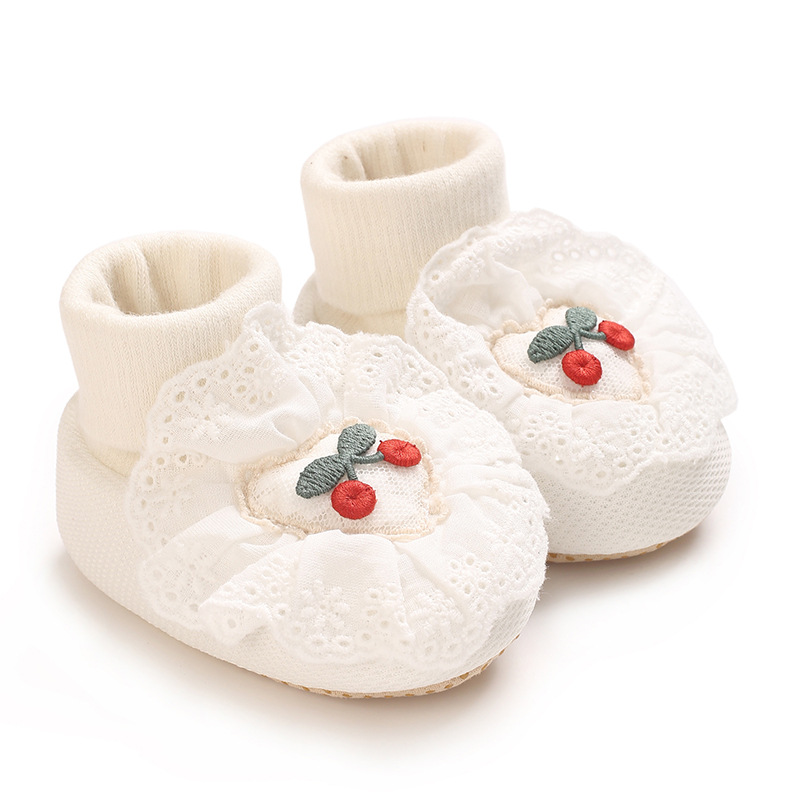 0-18M Soft Winter Non slip socks Baby Girl Little Cherry Winter Warm Shoes Solid Fashion Toddler Fuzzy First Walkers Kid Shoes