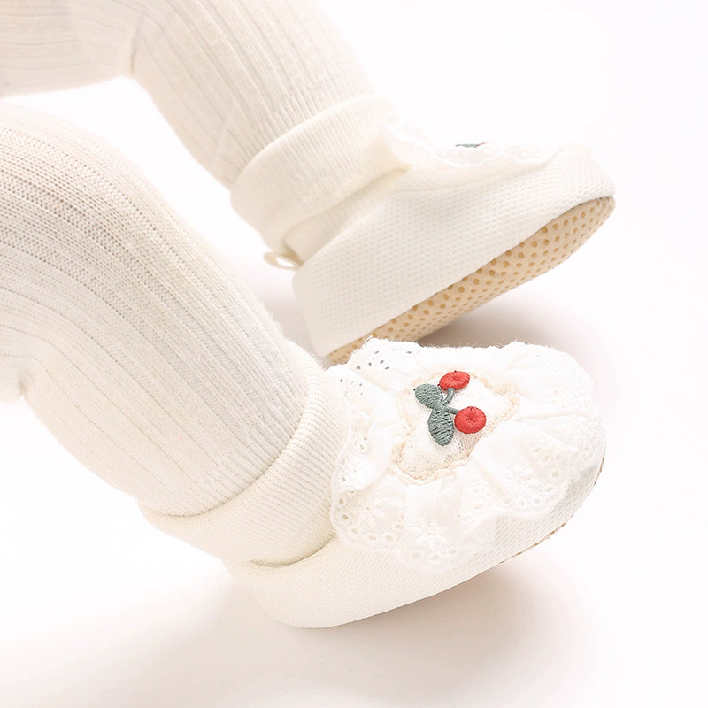 0-18M Soft Winter Non slip socks Baby Girl Little Cherry Winter Warm Shoes Solid Fashion Toddler Fuzzy First Walkers Kid Shoes