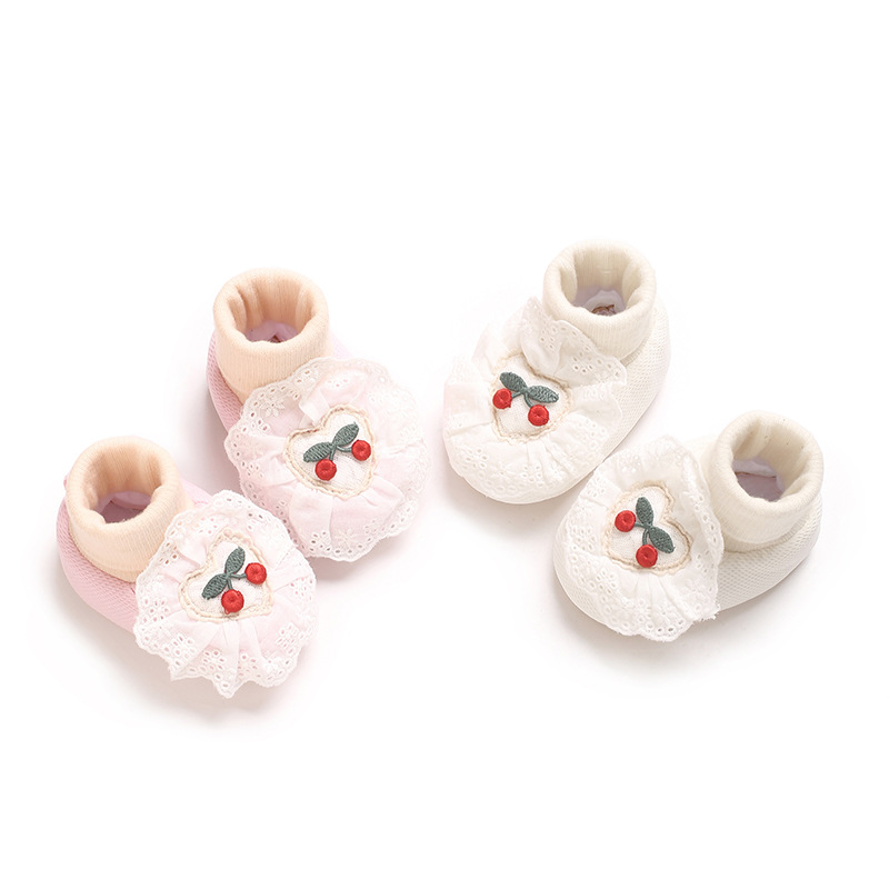 0-18M Soft Winter Non slip socks Baby Girl Little Cherry Winter Warm Shoes Solid Fashion Toddler Fuzzy First Walkers Kid Shoes