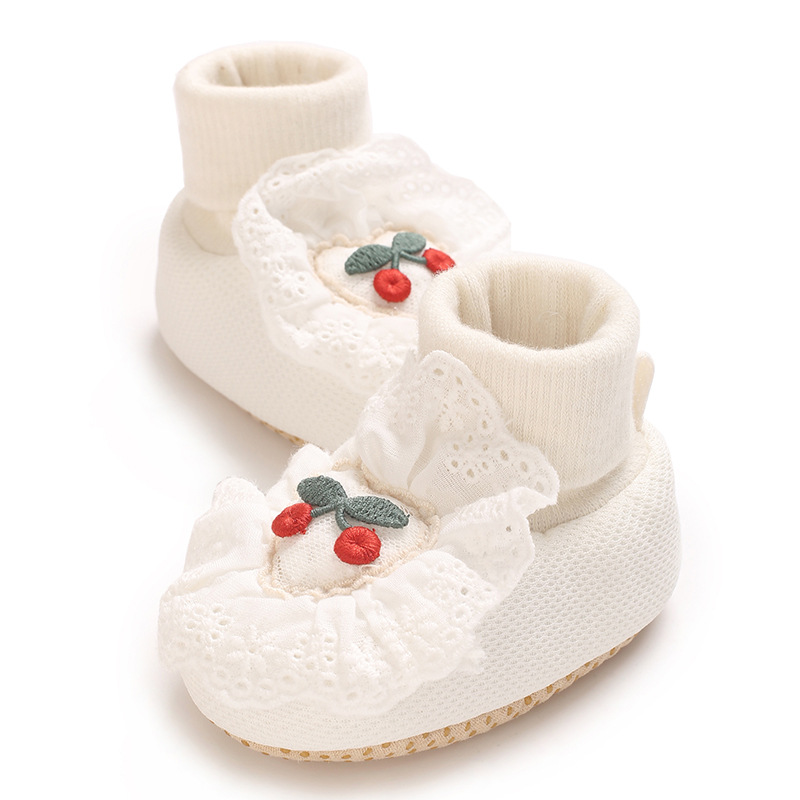 0-18M Soft Winter Non slip socks Baby Girl Little Cherry Winter Warm Shoes Solid Fashion Toddler Fuzzy First Walkers Kid Shoes
