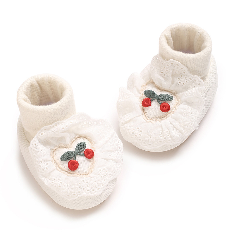 0-18M Soft Winter Non slip socks Baby Girl Little Cherry Winter Warm Shoes Solid Fashion Toddler Fuzzy First Walkers Kid Shoes