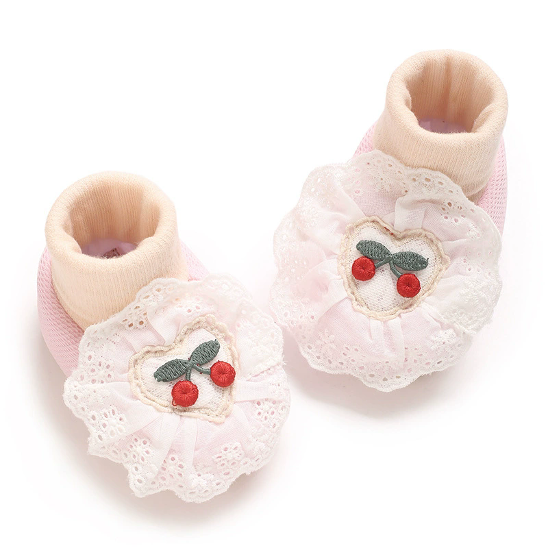 0-18M Soft Winter Non slip socks Baby Girl Little Cherry Winter Warm Shoes Solid Fashion Toddler Fuzzy First Walkers Kid Shoes