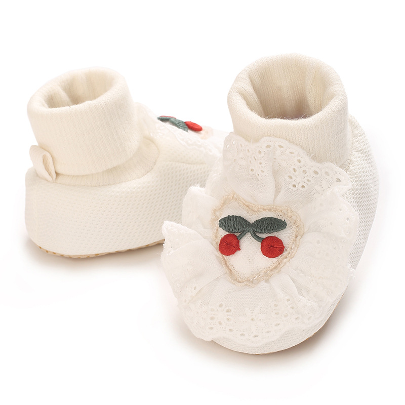 0-18M Soft Winter Non slip socks Baby Girl Little Cherry Winter Warm Shoes Solid Fashion Toddler Fuzzy First Walkers Kid Shoes