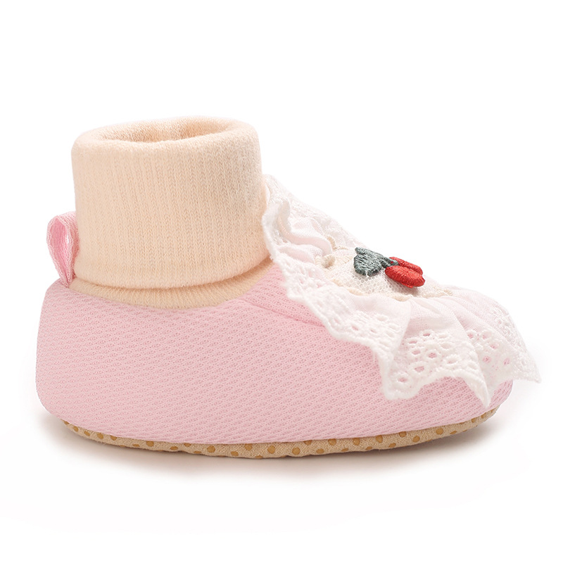 0-18M Soft Winter Non slip socks Baby Girl Little Cherry Winter Warm Shoes Solid Fashion Toddler Fuzzy First Walkers Kid Shoes