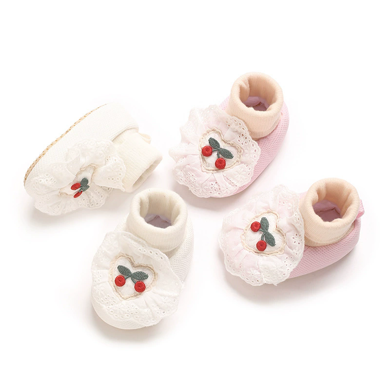 0-18M Soft Winter Non slip socks Baby Girl Little Cherry Winter Warm Shoes Solid Fashion Toddler Fuzzy First Walkers Kid Shoes