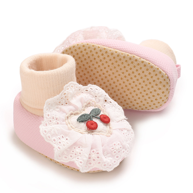 0-18M Soft Winter Non slip socks Baby Girl Little Cherry Winter Warm Shoes Solid Fashion Toddler Fuzzy First Walkers Kid Shoes
