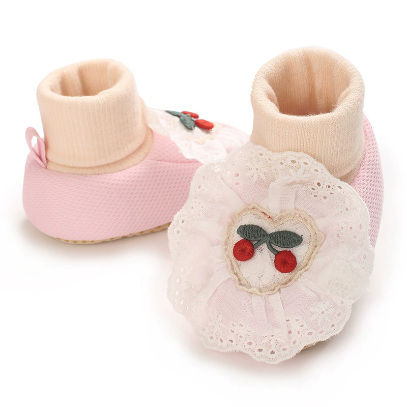 0-18M Soft Winter Non slip socks Baby Girl Little Cherry Winter Warm Shoes Solid Fashion Toddler Fuzzy First Walkers Kid Shoes