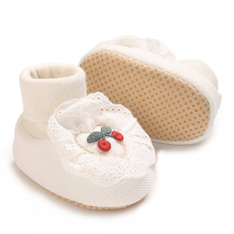0-18M Soft Winter Non slip socks Baby Girl Little Cherry Winter Warm Shoes Solid Fashion Toddler Fuzzy First Walkers Kid Shoes