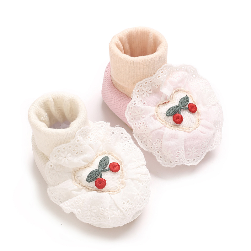 0-18M Soft Winter Non slip socks Baby Girl Little Cherry Winter Warm Shoes Solid Fashion Toddler Fuzzy First Walkers Kid Shoes
