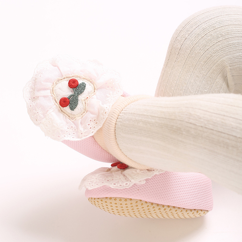 0-18M Soft Winter Non slip socks Baby Girl Little Cherry Winter Warm Shoes Solid Fashion Toddler Fuzzy First Walkers Kid Shoes