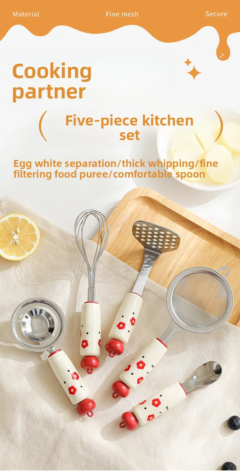 Baby Complementary Food Utensils Dopamine Kitchen Gadget Stainless Steel Egg Yolk Separator Mesh Filter Sieve Spoon Making Tool