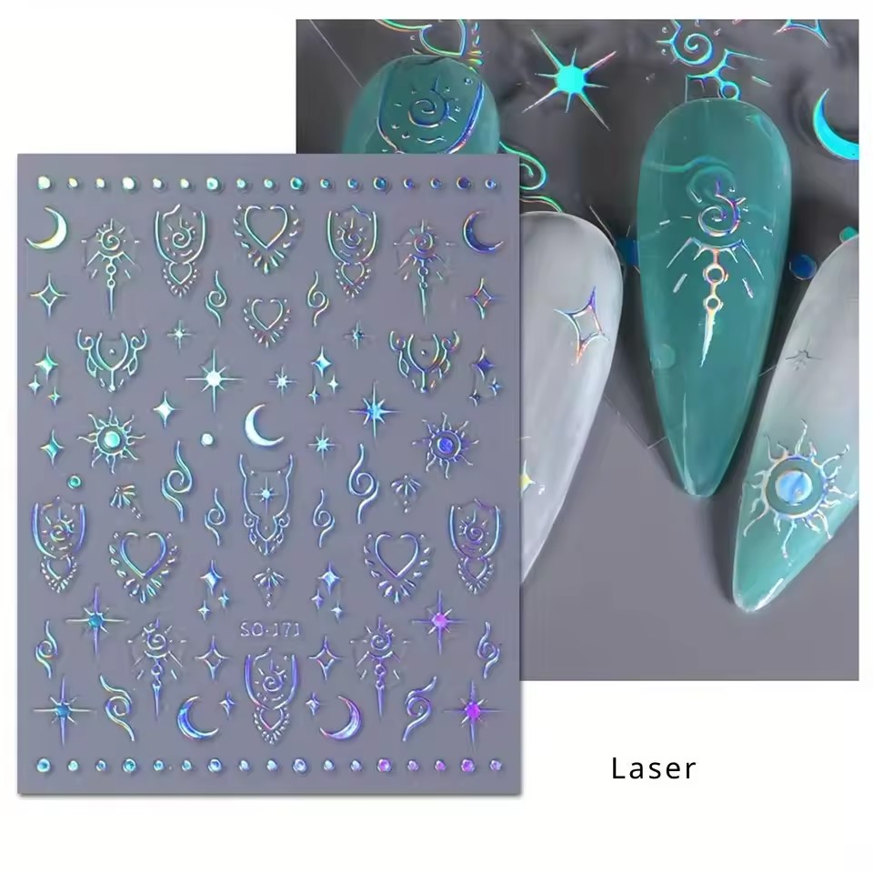1PC metal starry moon nail stickers for Ramadan, easy to apply for DIY nail decoration, gifts, party and wedding makeup styling view 5