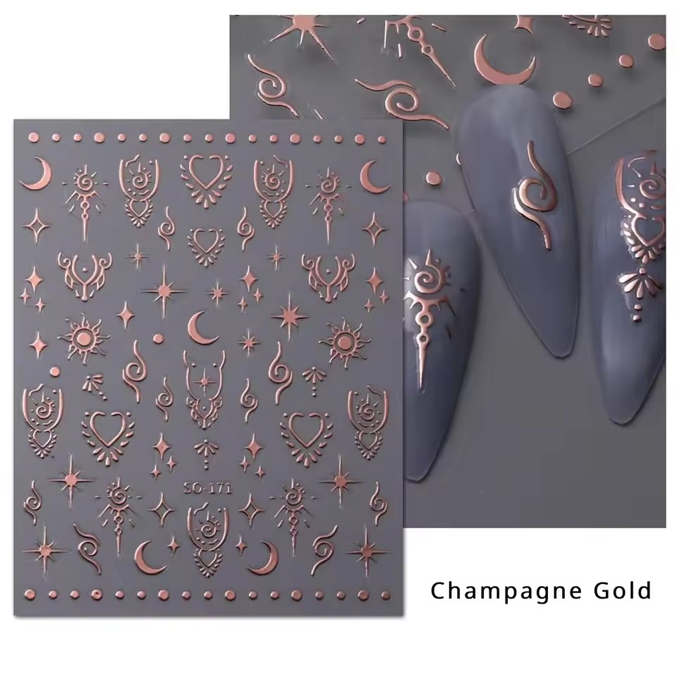 1PC metal starry moon nail stickers for Ramadan, easy to apply for DIY nail decoration, gifts, party and wedding makeup styling view 4