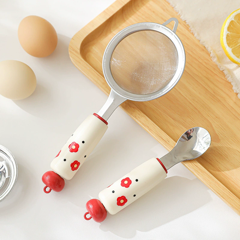 Baby Complementary Food Utensils Dopamine Kitchen Gadget Stainless Steel Egg Yolk Separator Mesh Filter Sieve Spoon Making Tool