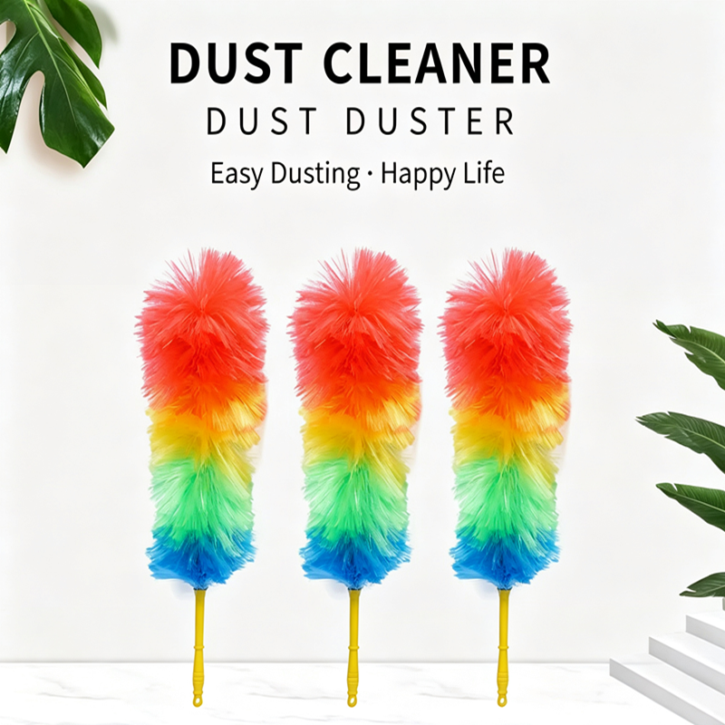 Rainbow Color Feather Duster Bendable Cleaning Plastic Handle Dusting Tool for Home Cleaning Anti Static Duster Dust Cleaner
