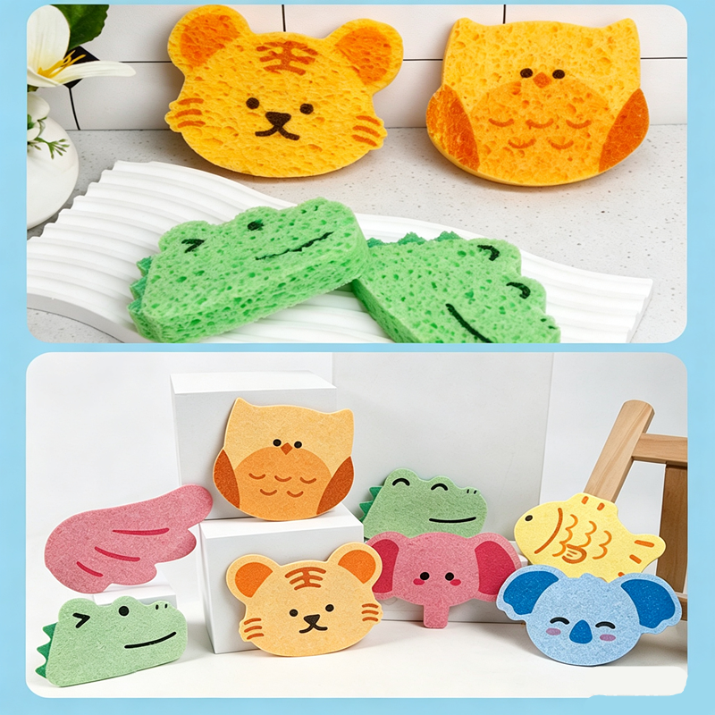 Animal cartoon bath sponge wipe, bath mud remover, bathroom supplies, bath wipe, kitchen cleaning, dishwashing sponge wipe