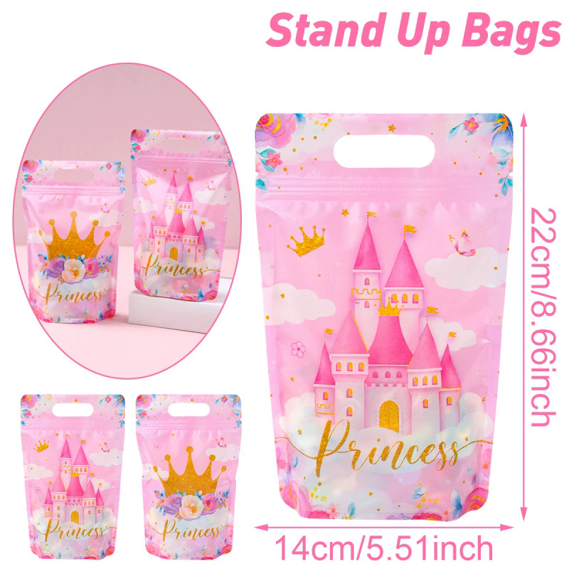 New Unicorn Bow Theme Handheld Zipper Bag for Birthday Parties Standing Self sealing Gift Bag Candy Bag