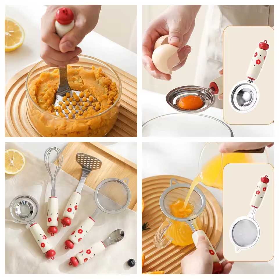 Baby Complementary Food Utensils Dopamine Kitchen Gadget Stainless Steel Egg Yolk Separator Mesh Filter Sieve Spoon Making Tool