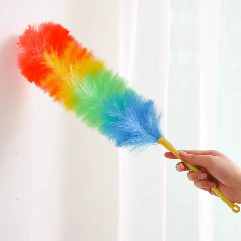 Rainbow Color Feather Duster Bendable Cleaning Plastic Handle Dusting Tool for Home Cleaning Anti Static Duster Dust Cleaner