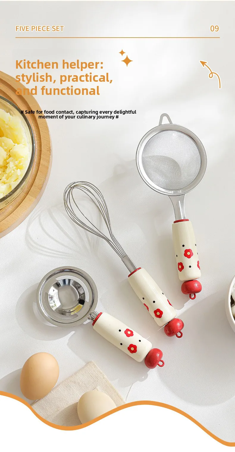 Baby Complementary Food Utensils Dopamine Kitchen Gadget Stainless Steel Egg Yolk Separator Mesh Filter Sieve Spoon Making Tool