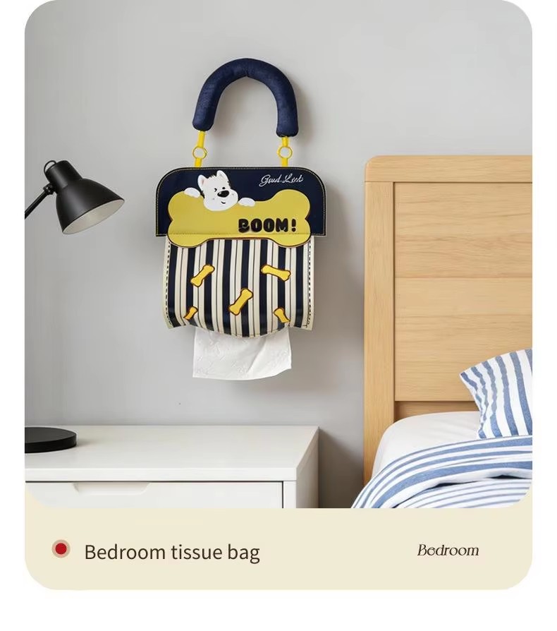 Cute Hanging Tissue Storage Bag Waterproof Wall Organizer Large Capacity Cartoon Tissue Holder Bathroom Kitchen Storage Pouch