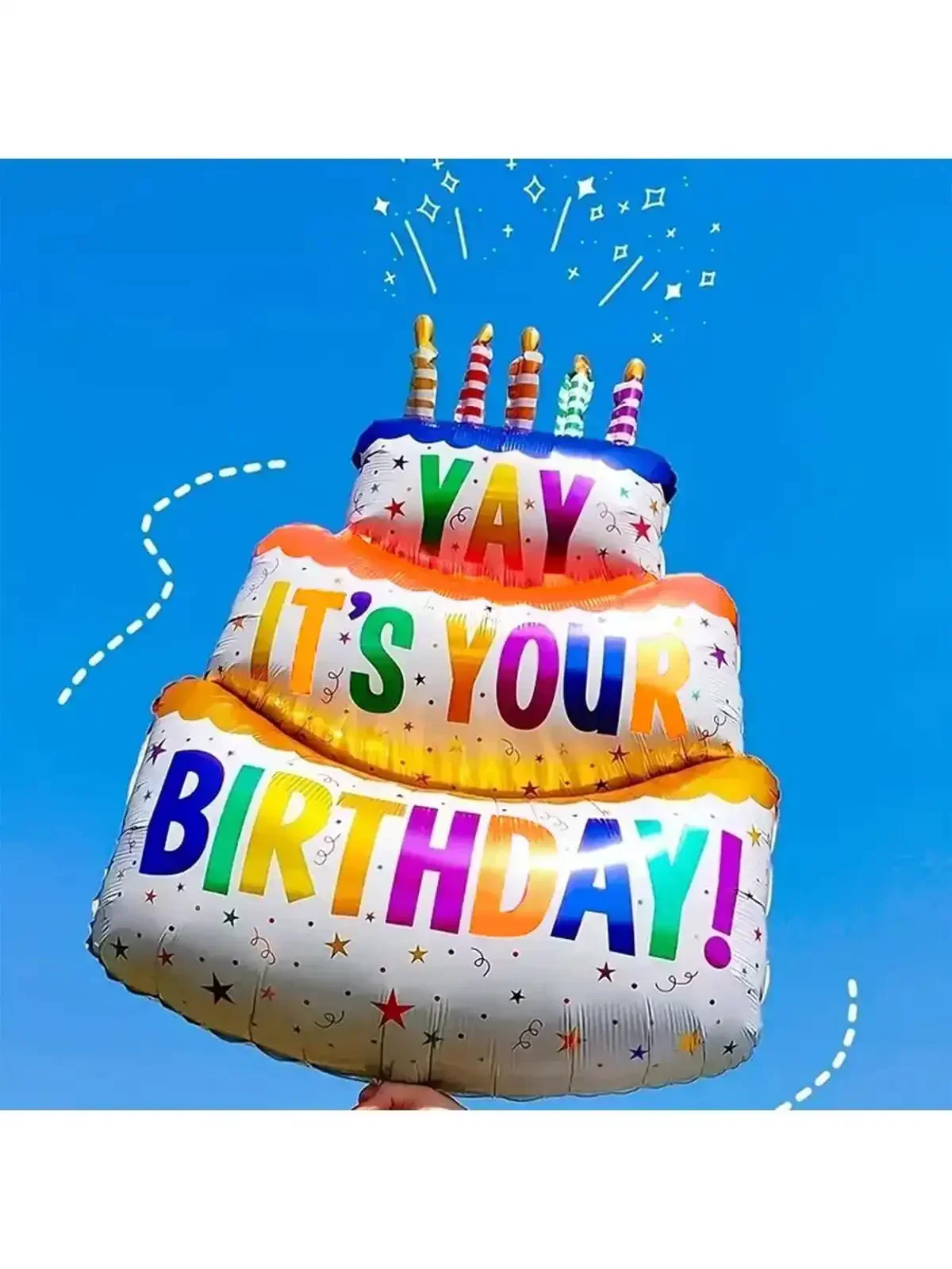 1PC  -Birthday Balloons Colorful Candles Three Tier Cake Aluminum Foil Balloons Birthday Party Decoration Supplies