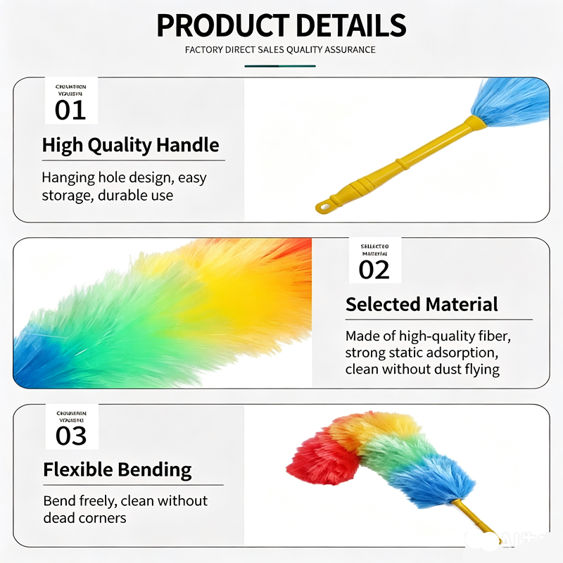 Rainbow Color Feather Duster Bendable Cleaning Plastic Handle Dusting Tool for Home Cleaning Anti Static Duster Dust Cleaner
