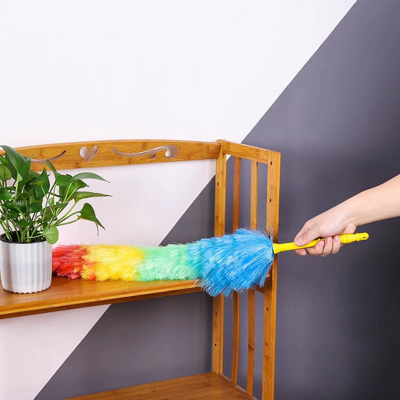 Rainbow Color Feather Duster Bendable Cleaning Plastic Handle Dusting Tool for Home Cleaning Anti Static Duster Dust Cleaner