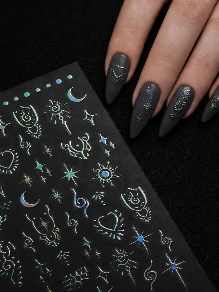 1PC metal starry moon nail stickers for Ramadan, easy to apply for DIY nail decoration, gifts, party and wedding makeup styling view 8