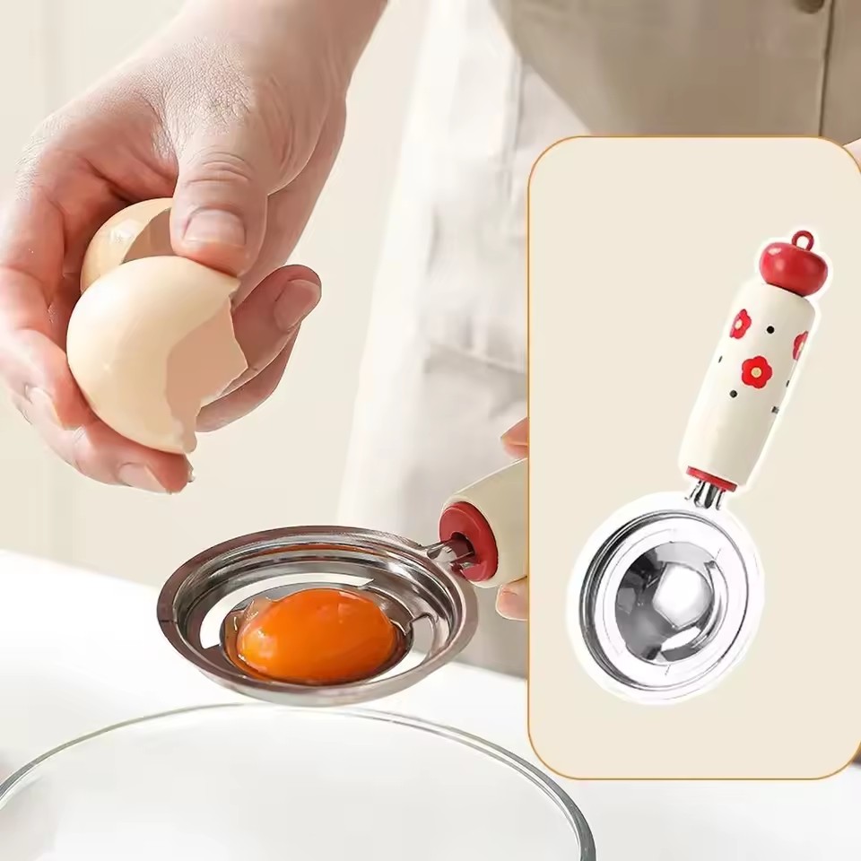 Baby Complementary Food Utensils Dopamine Kitchen Gadget Stainless Steel Egg Yolk Separator Mesh Filter Sieve Spoon Making Tool