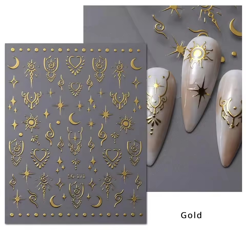 1PC metal starry moon nail stickers for Ramadan, easy to apply for DIY nail decoration, gifts, party and wedding makeup styling view 2