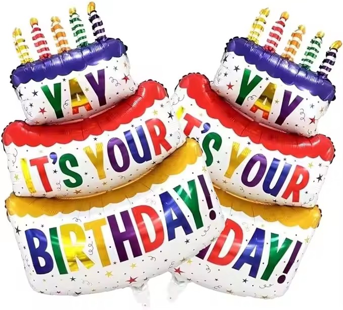 1PC  -Birthday Balloons Colorful Candles Three Tier Cake Aluminum Foil Balloons Birthday Party Decoration Supplies