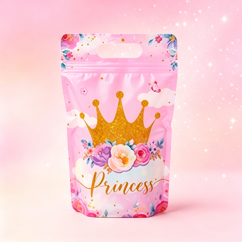 New Unicorn Bow Theme Handheld Zipper Bag for Birthday Parties Standing Self sealing Gift Bag Candy Bag
