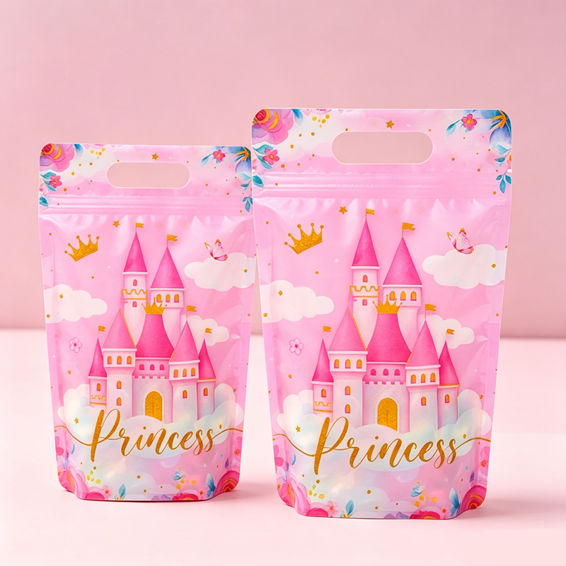 New Unicorn Bow Theme Handheld Zipper Bag for Birthday Parties Standing Self sealing Gift Bag Candy Bag