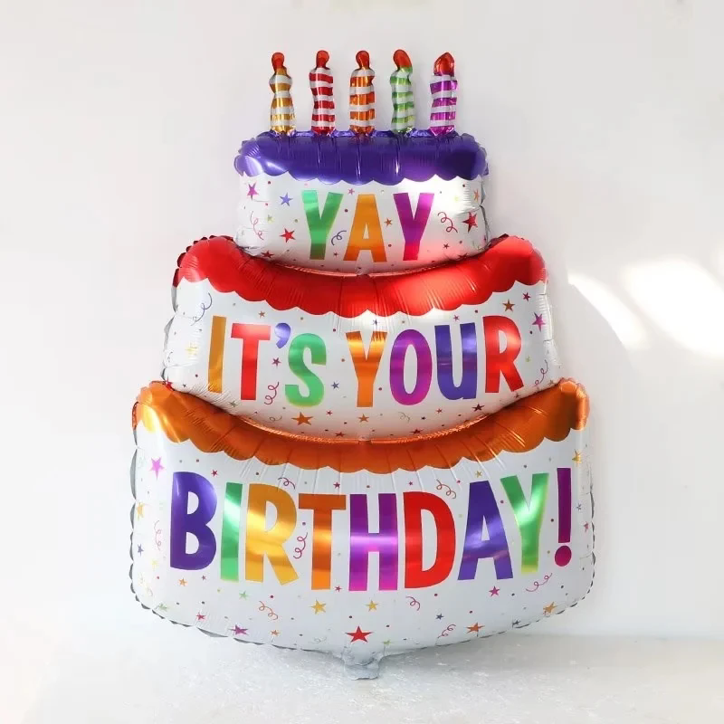 1PC  -Birthday Balloons Colorful Candles Three Tier Cake Aluminum Foil Balloons Birthday Party Decoration Supplies