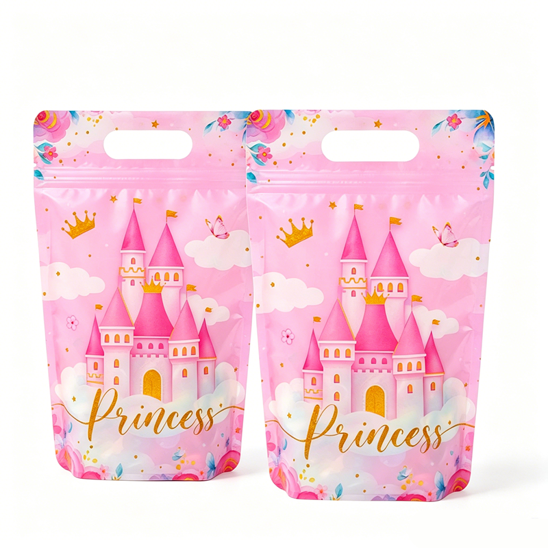New Unicorn Bow Theme Handheld Zipper Bag for Birthday Parties Standing Self sealing Gift Bag Candy Bag