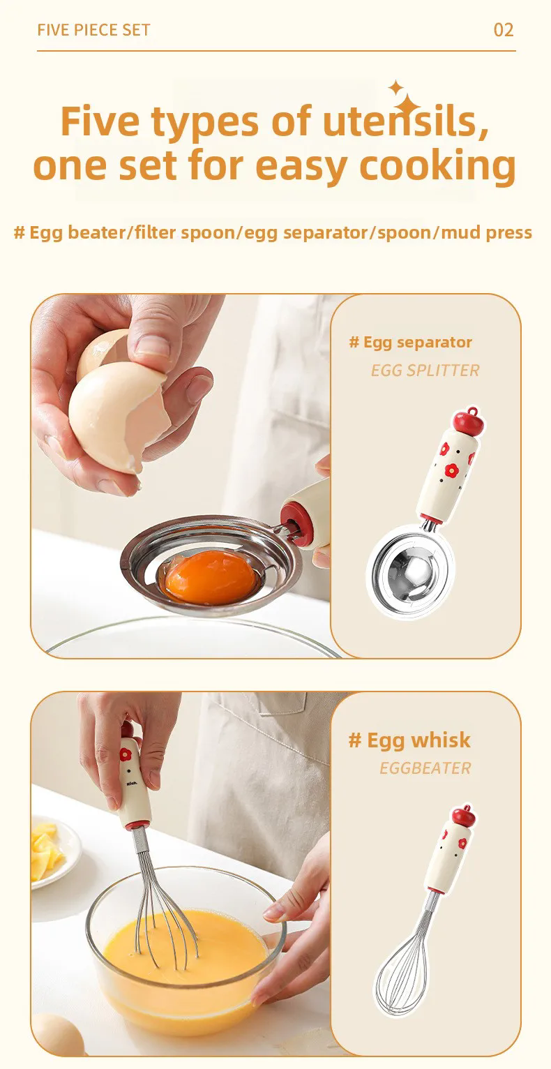 Baby Complementary Food Utensils Dopamine Kitchen Gadget Stainless Steel Egg Yolk Separator Mesh Filter Sieve Spoon Making Tool