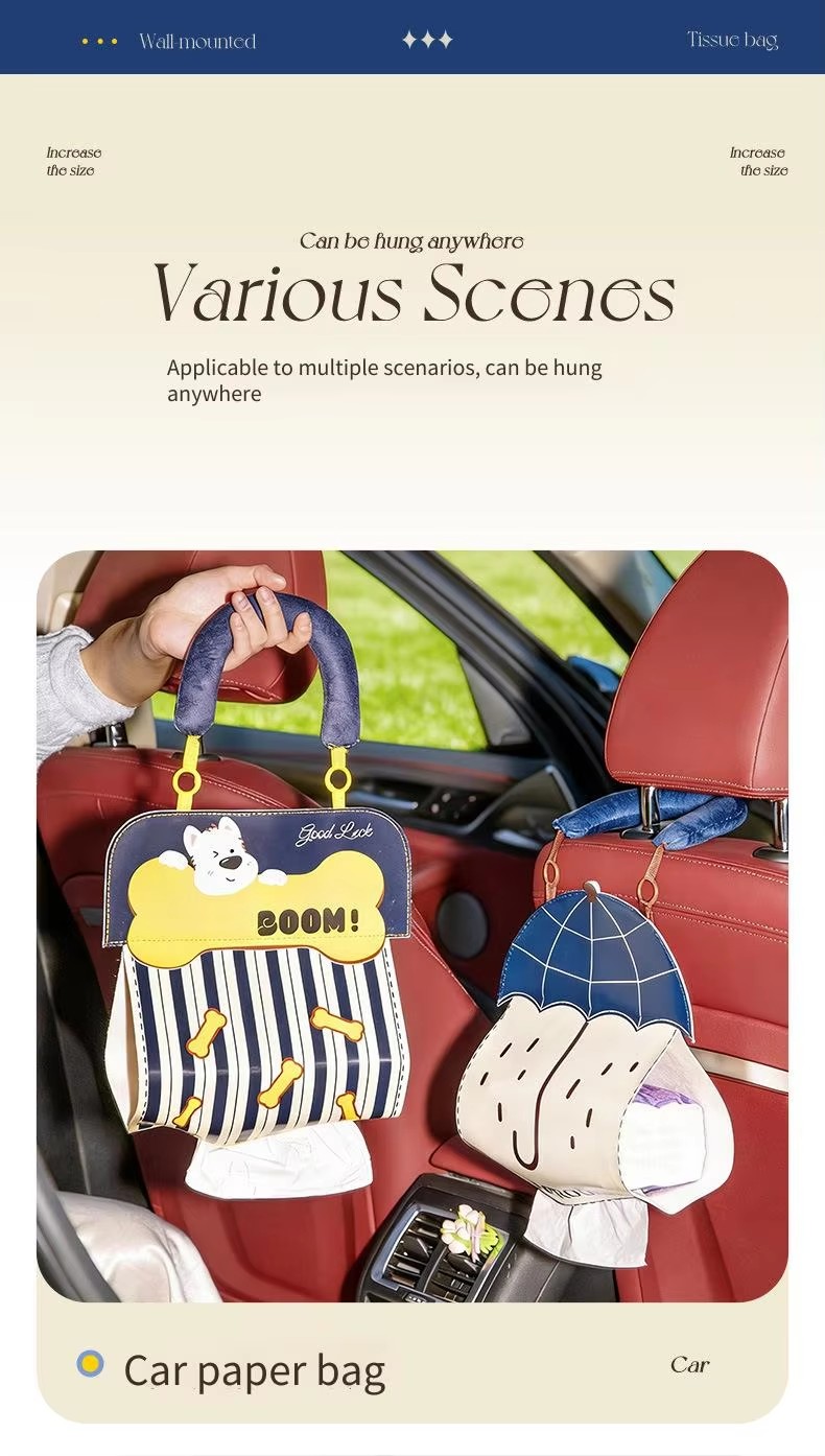 Cute Hanging Tissue Storage Bag Waterproof Wall Organizer Large Capacity Cartoon Tissue Holder Bathroom Kitchen Storage Pouch